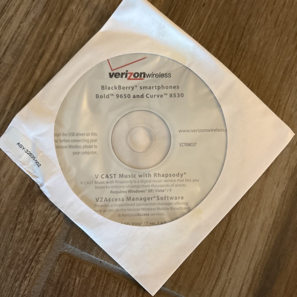 Verizon‎ Wirless Blackberry Storm 9530 Smartphone - USB Driver disc